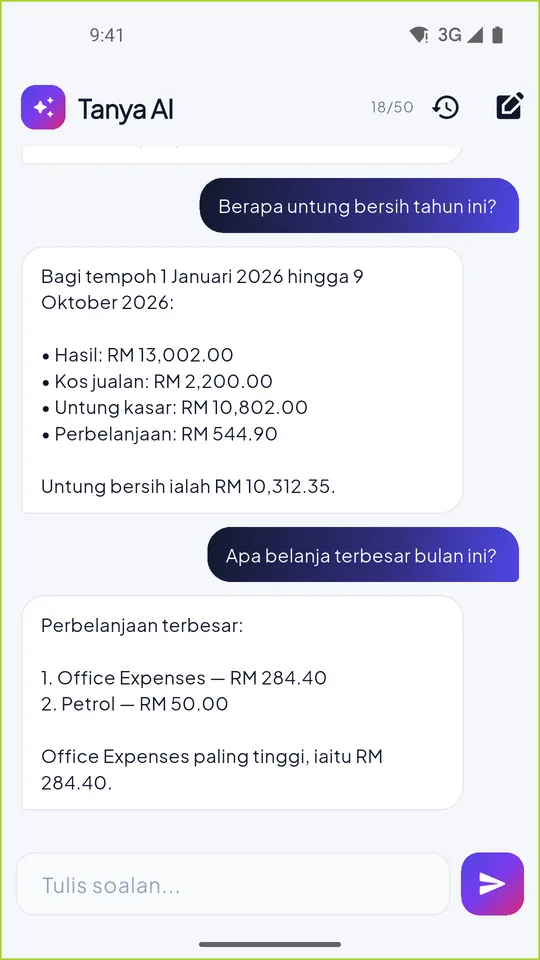 Tanya AI tentang bisnes anda